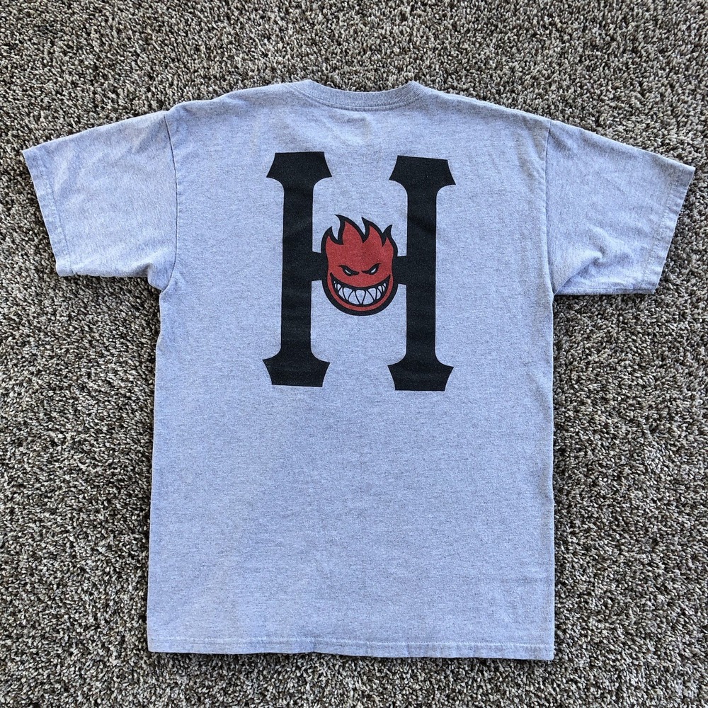HUF x Spitfire Classic H Logo T-Shirt Size M Skateboarding Streetwear Faded Y2K